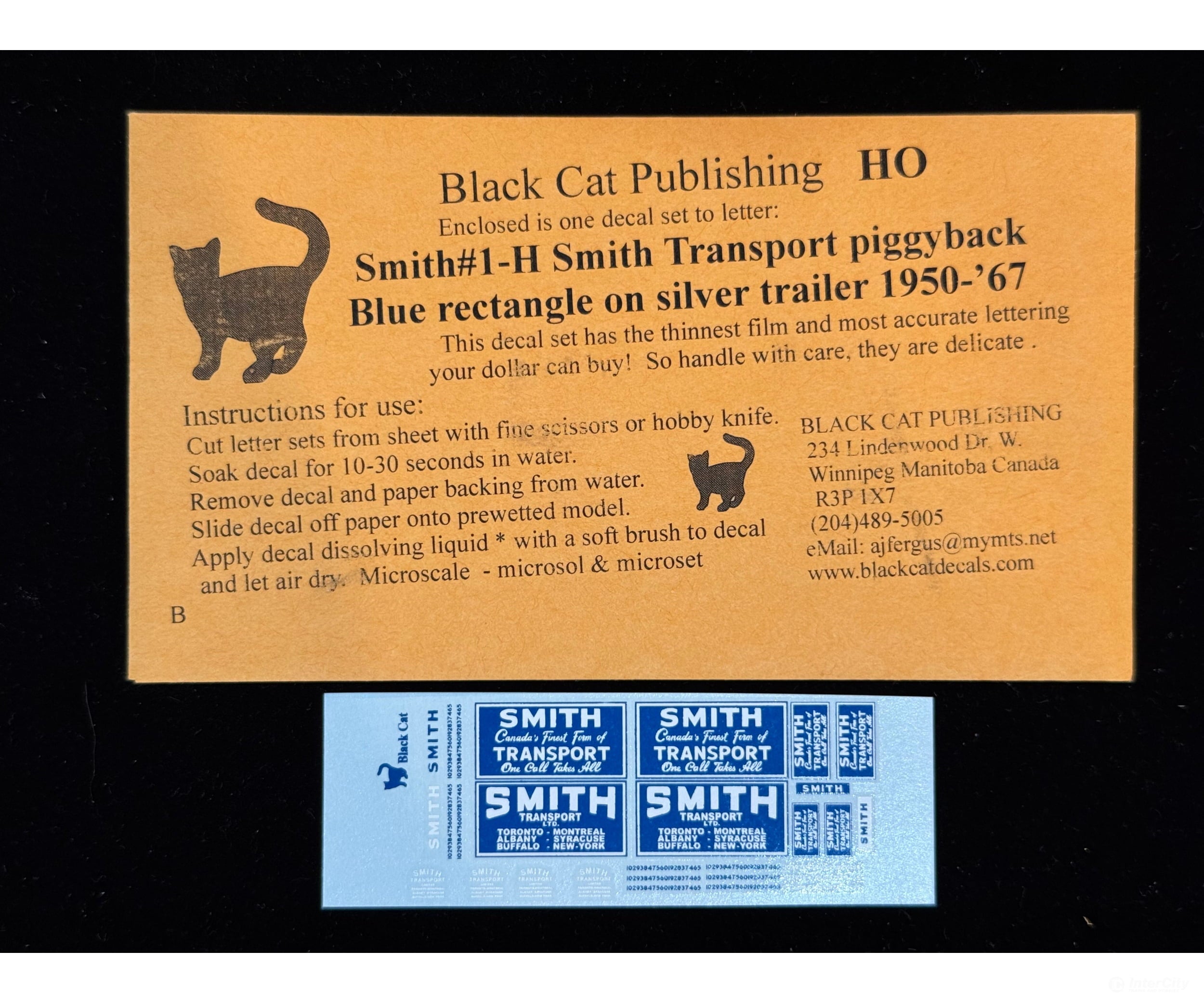 Black Cat Decals Smith1-H HO Smith Transport Piggyback Blue Rectangle on Silver Trailer 1950-67 - Decals