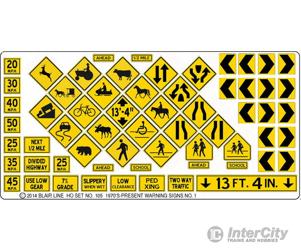 Blair Line 105 Highway Signs -- Warning #1 1971-Present (Black Yellow) Scenery Details