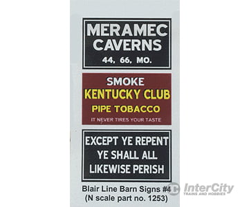 Blair Line 1253 Barn Sign Decals -- Set #4 - Meramac Caverns Except Ye Repent Kentucky Club