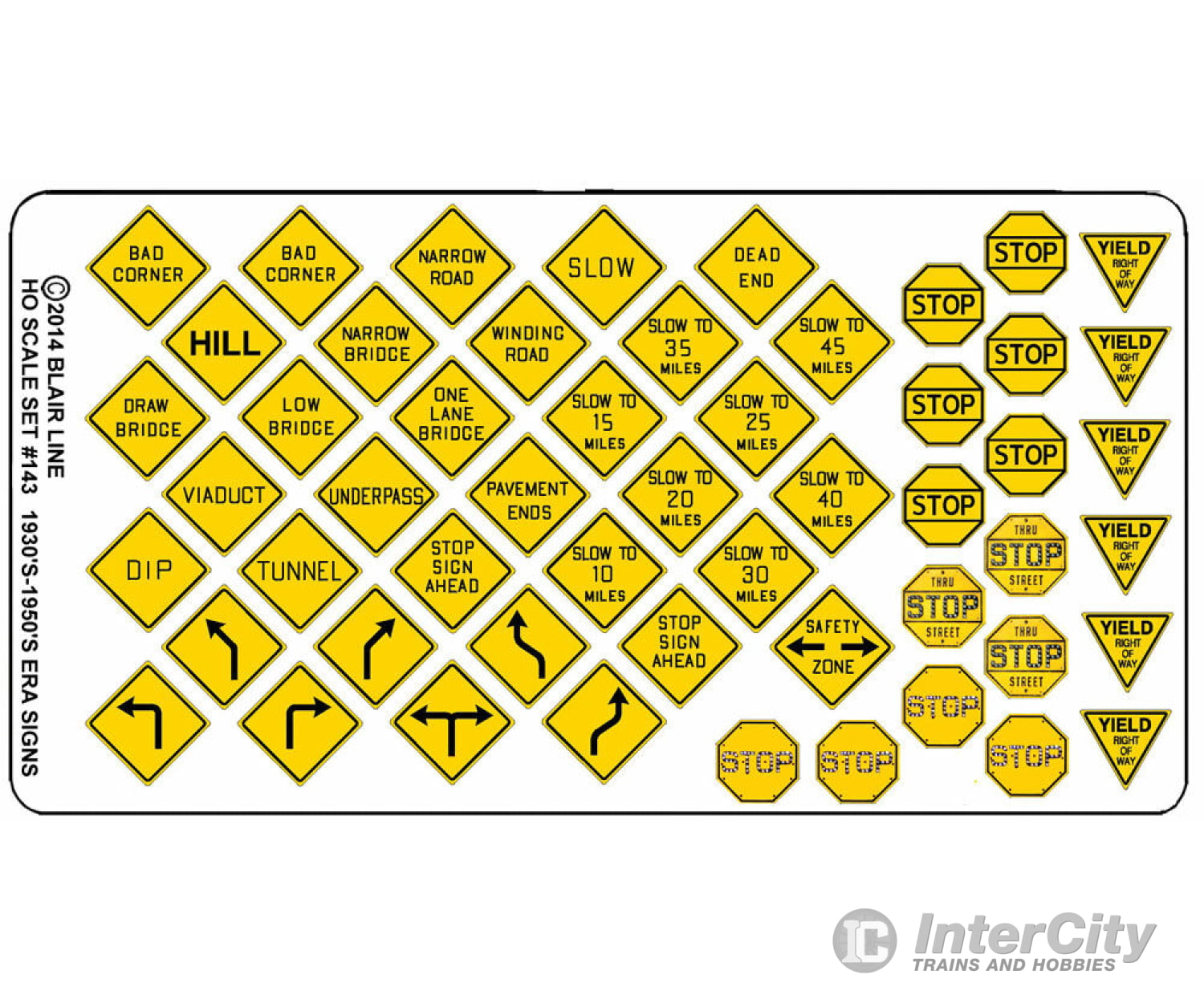 Blair Line 143 Highway Signs -- Vintage Warning/Stop 1930S-1950S (Black Yellow) Scenery Details