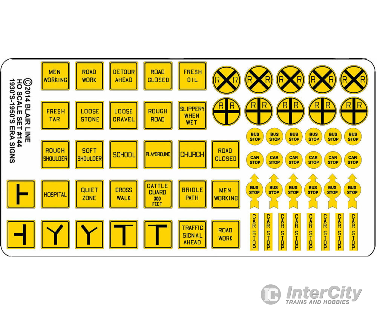 Blair Line 144 Highway Signs -- Vintage Caution 1930S-1950S (Black Yellow) Scenery Details