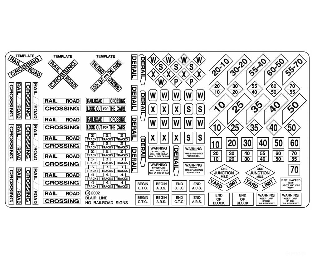 Blair Line 101 Highway Signs -- Railroad 1900-Present (Black White) Scenery Details
