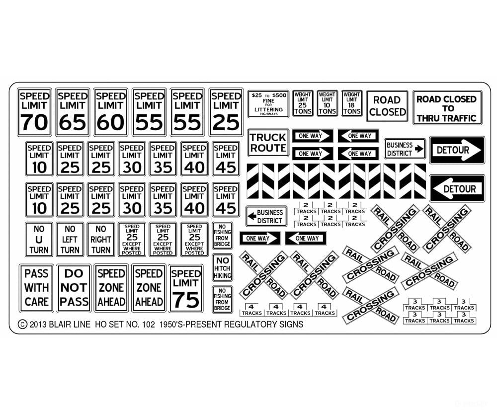 Blair Line 102 Highway Signs -- Regulatory #1 1950S-Present (Black White) Scenery Details