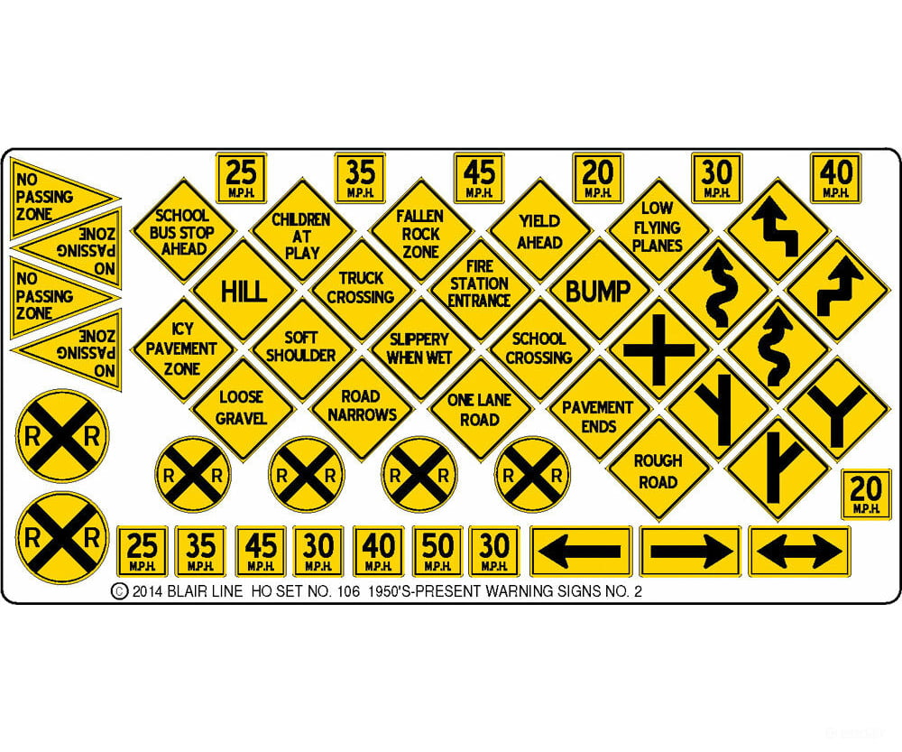Blair Line 106 Highway Signs -- Warning #2 1948-Present (Black Yellow) Scenery Details