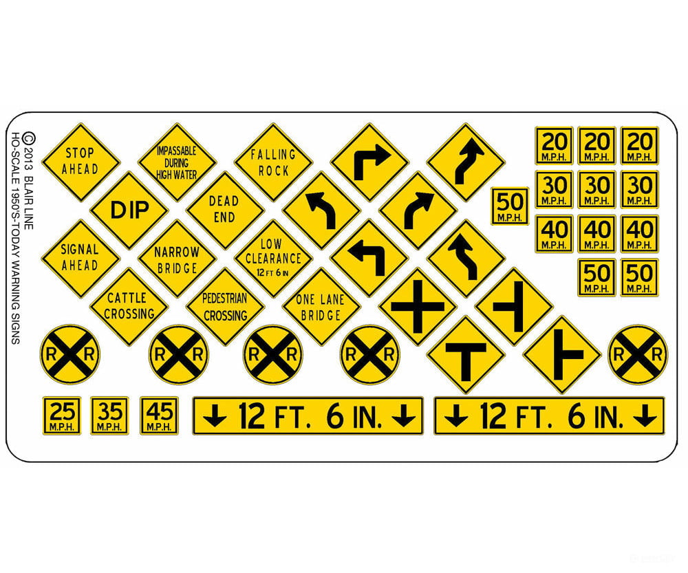 Blair Line 107 Highway Signs -- Warning #3 1948-Present (Black Yellow) Scenery Details