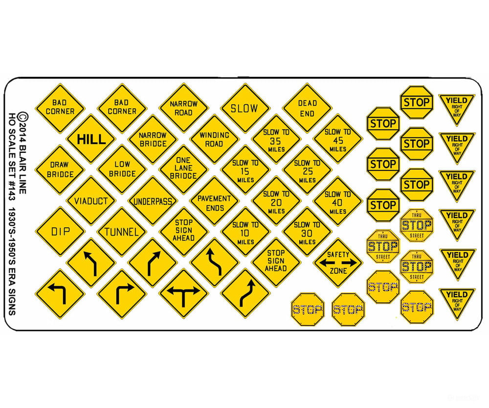 Blair Line 143 Highway Signs -- Vintage Warning/Stop 1930S-1950S (Black Yellow) Scenery Details