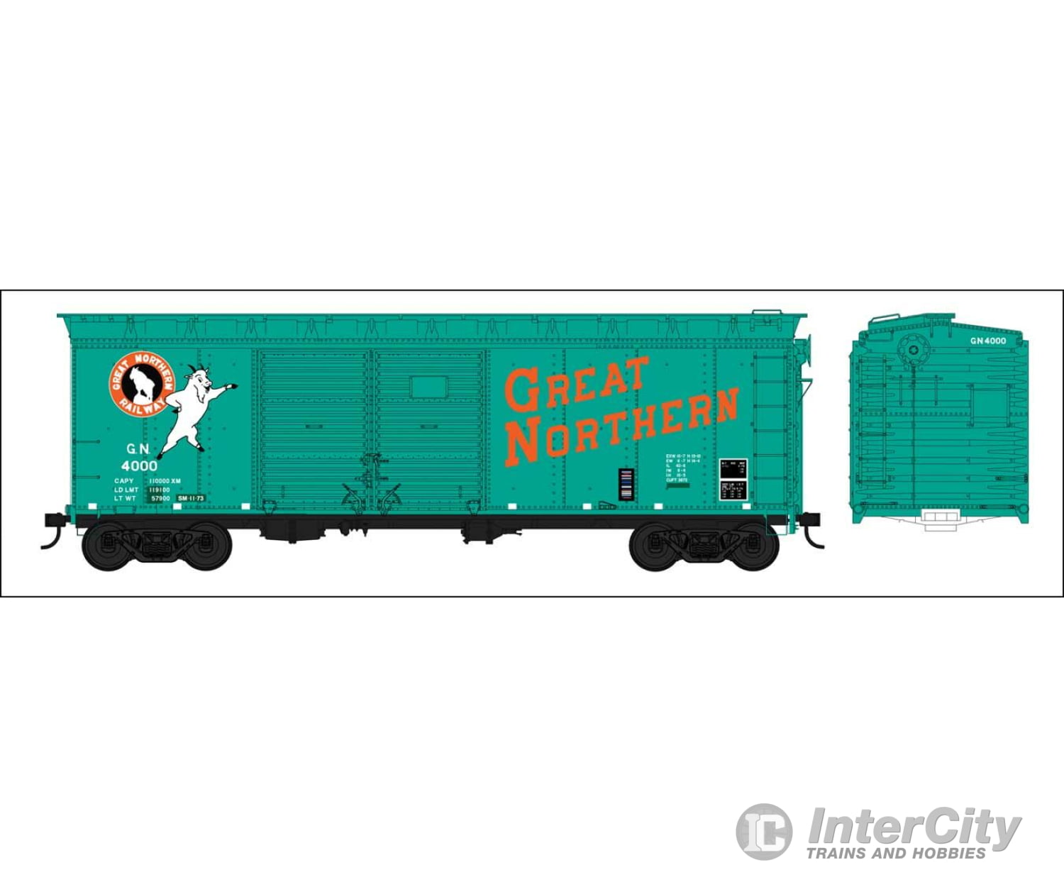 Bowser Manufacturing Co. Ho 42715 40 Double-Door Boxcar - Ready To Run -- Great Northern 4000 (Jade