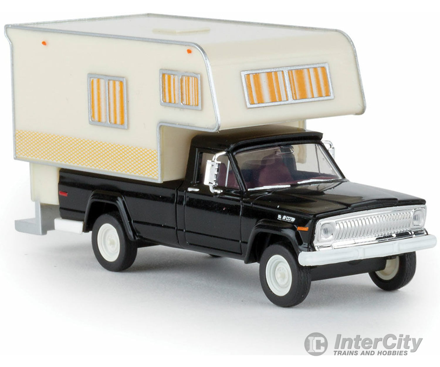 Brekina Ho 19832 1962 Jeep Gladiator Pickup Truck With Camper Body - Assembled -- Black Cars &