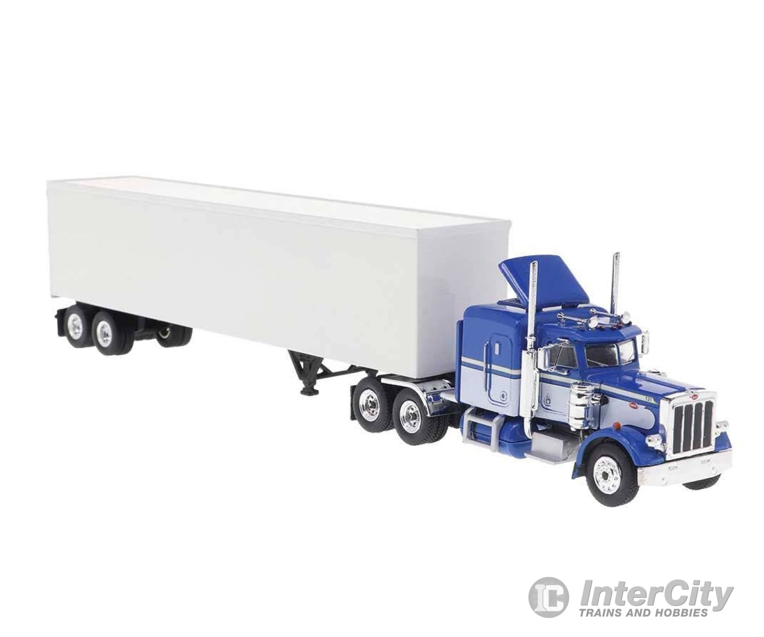 Brekina HO 85716 1973 Peterbilt 359 Sleeper Cab Tractor w/Van Trailer - Assembled - White Blue Cars & Trucks