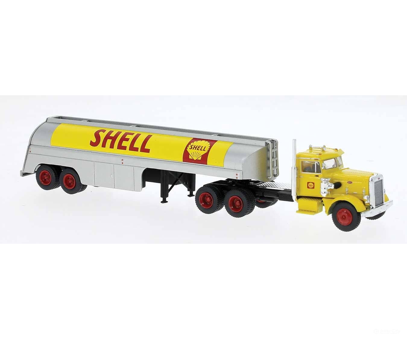 Brekina HO 85762 1955 Peterbilt 281 Semi Tractor with Tank Trailer - Assembled - Shell (yellow silver red) Cars & Trucks