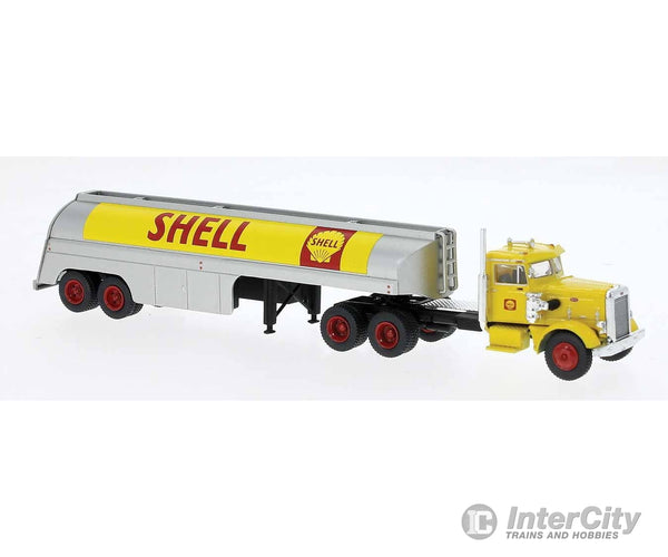 Brekina HO 85762 1955 Peterbilt 281 Semi Tractor with Tank Trailer - Assembled - Shell (yellow silver red) Cars & Trucks