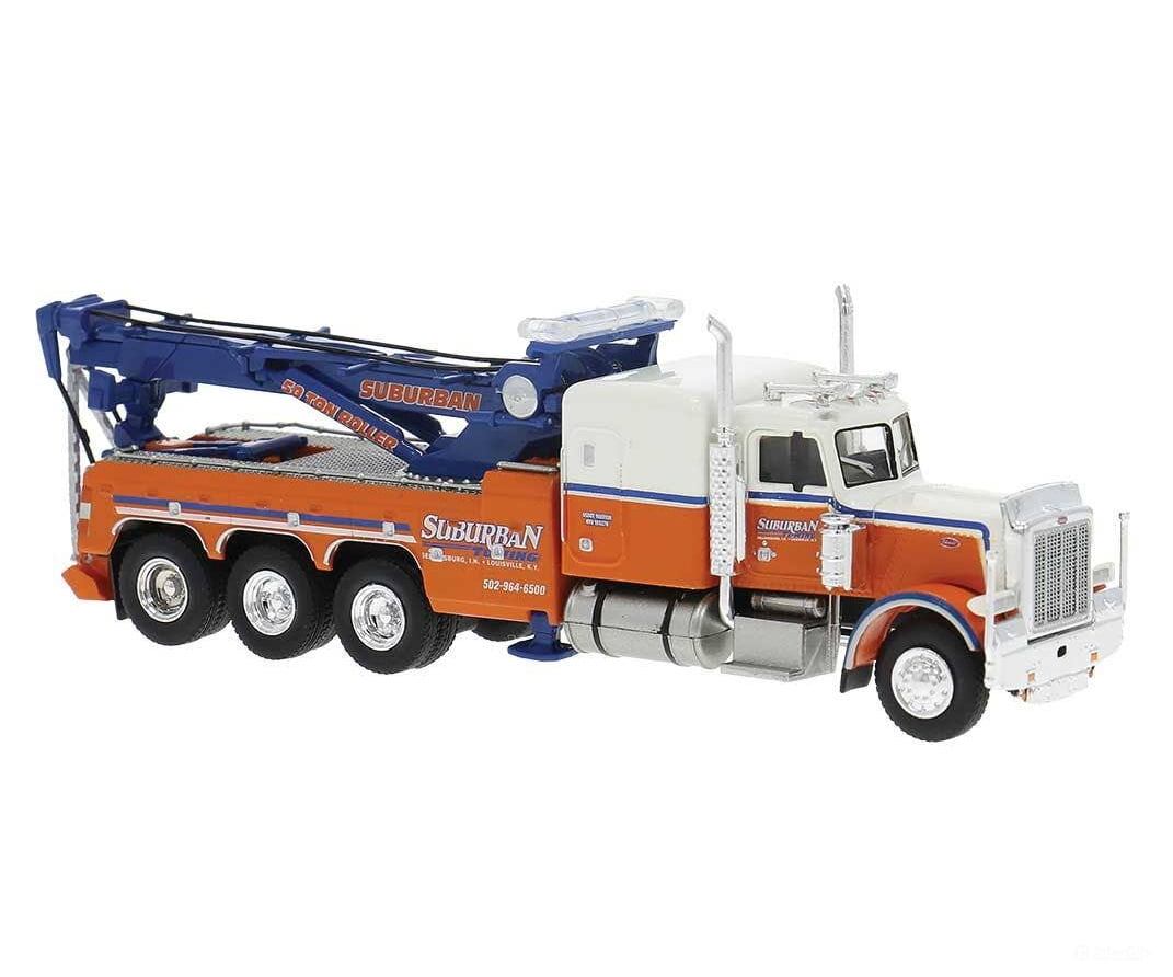 Brekina HO 86277 Peterbilt 359 Heavy-Duty Tow Truck - Assembled - Suburban (orange blue white) Cars & Trucks