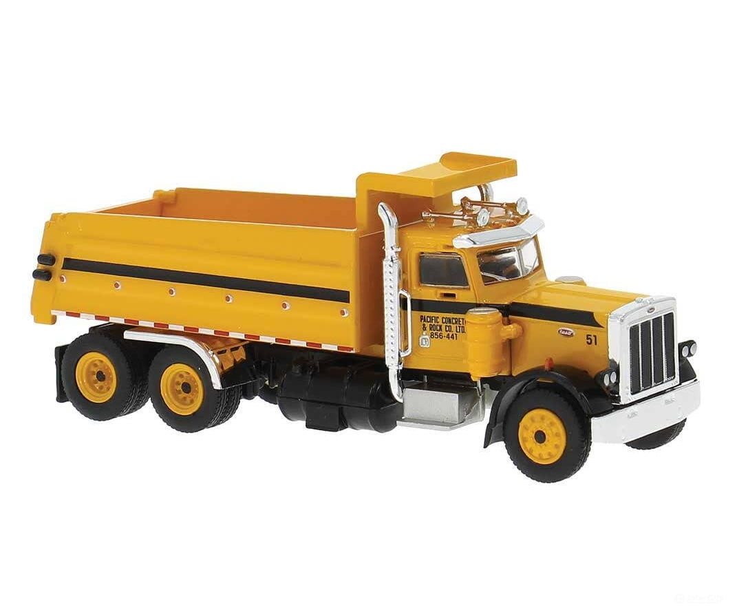 Brekina HO 86295 Peterbilt 359 Dump Truck - Assembled - Pacific Concrete & Rock (yellow black) - Cars & Trucks