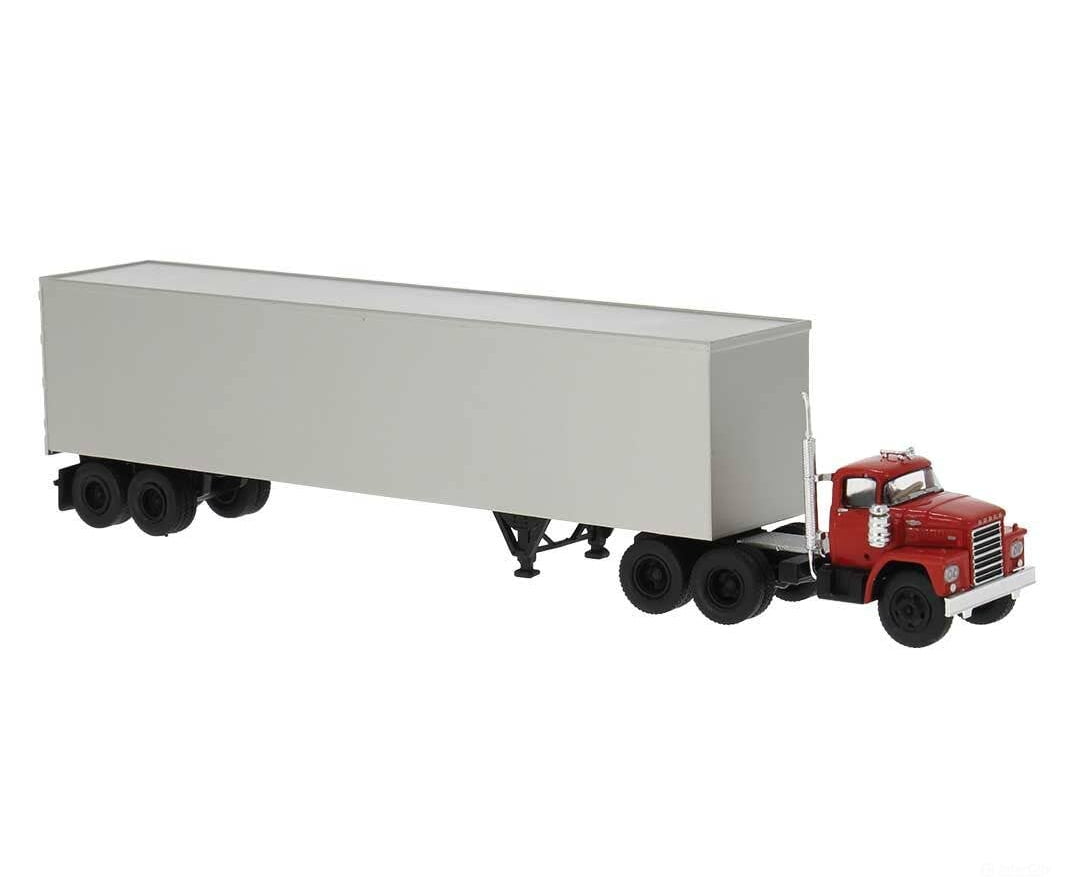 Brekina HO 86305 1960-1976 Dodge LCF CT900 Semi Tractor with Van Trailer - Assembled - Red w/Gray Trailer - Cars &