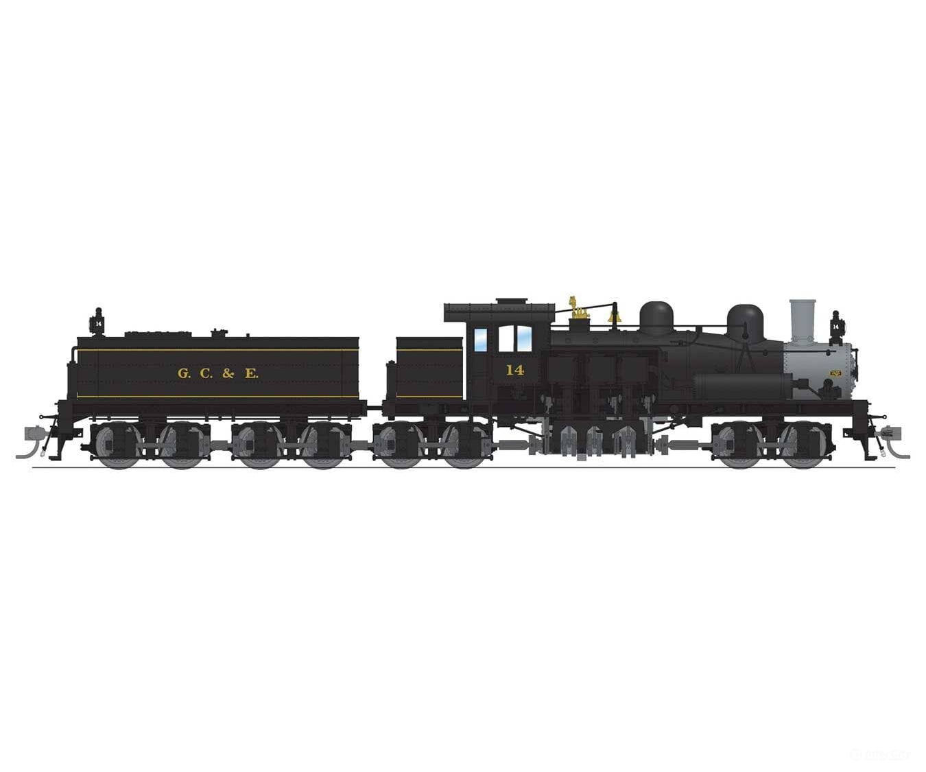 Broadway Limited Imports HO 187-8261 Class D 4-Truck Shay - Standard DC - Stealth - Greenbrier Cheat & Elk #14 (black