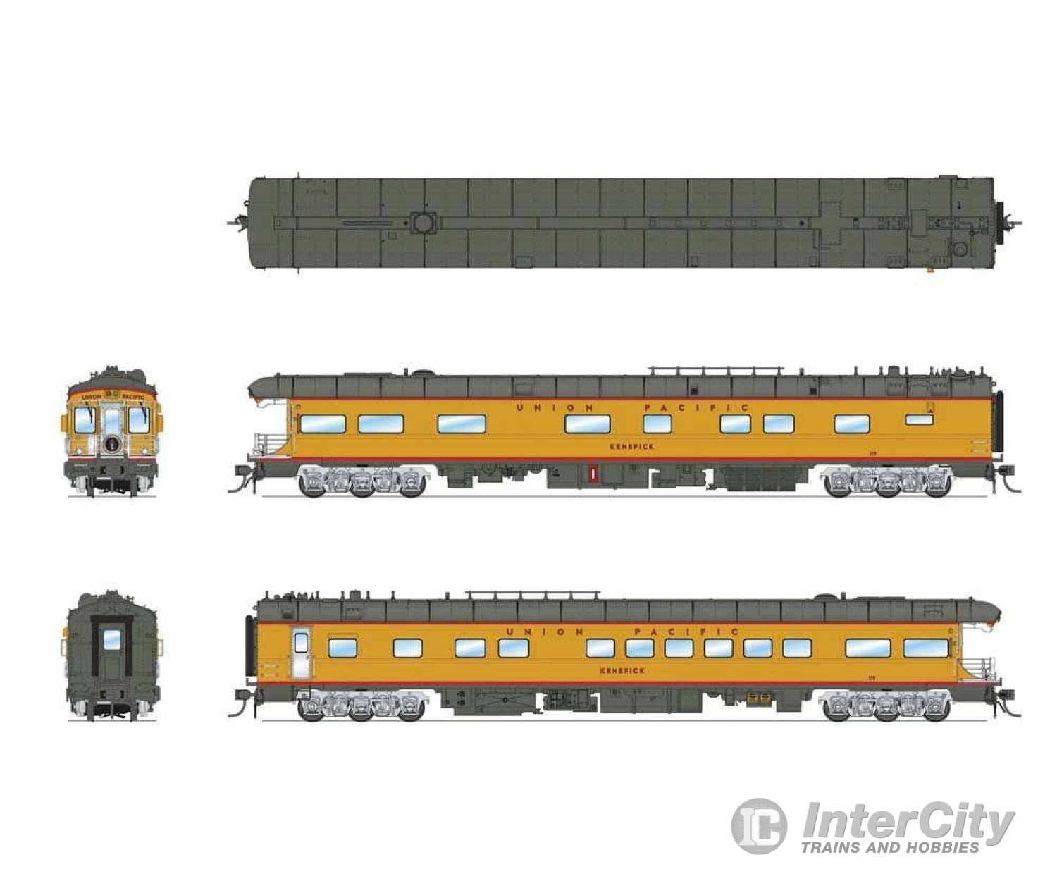 Broadway Limited Imports HO 9014 Business Car Observation - Ready to Run - Union Pacific #119 ’Kenefick’ (Armour Yellow