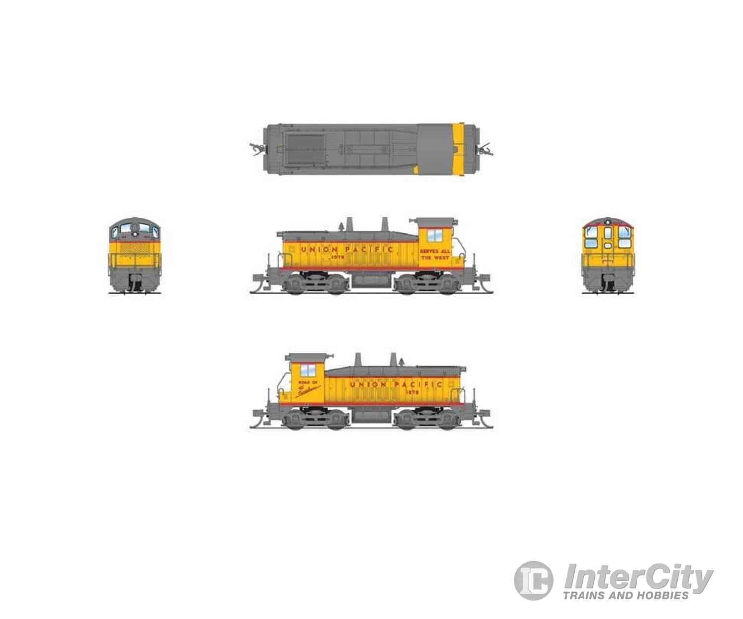 Broadway Limited Imports N 9335 EMD NW2 - Standard DC - Stealth - Union Pacific #1090 (Armour Yellow gray red