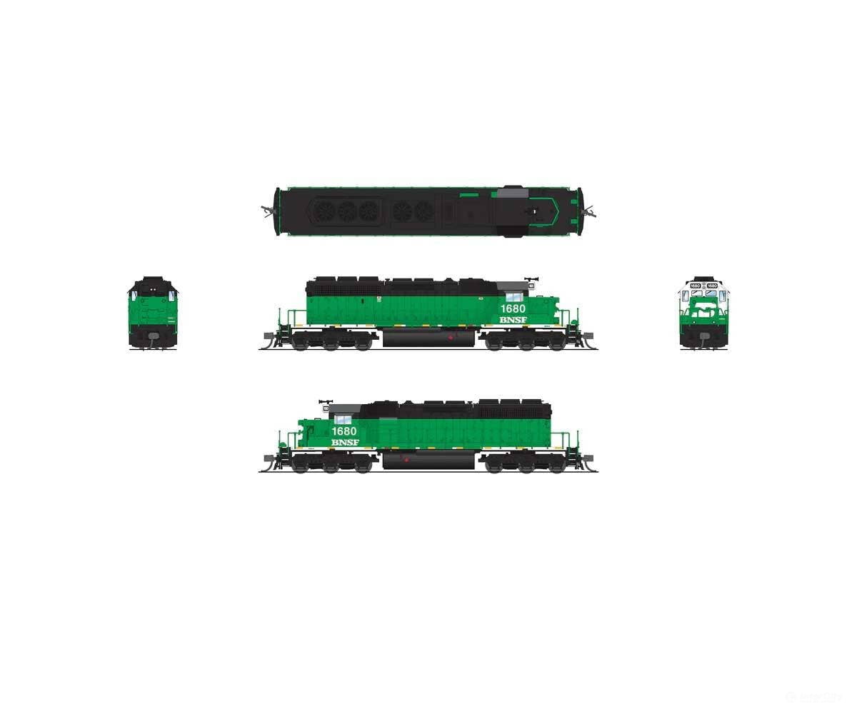Broadway Limited Imports N 9462 EMD SD40-2 Low Nose - Sound and DCC - Paragon4 - BNSF Railway #1680 (Ex-BN Cascade