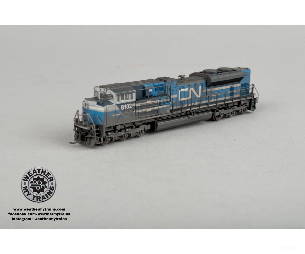 Broadway Limited Imports N 9965 EMD SD70ACe - DCC Ready- Stealth - Canadian National #8102 - Weathered by WEATHER MY