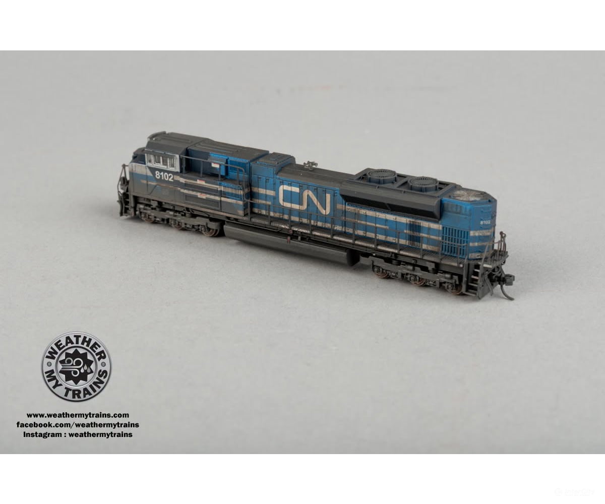 Broadway Limited Imports N 9965 EMD SD70ACe - DCC Ready- Stealth - Canadian National #8102 - Weathered by WEATHER MY