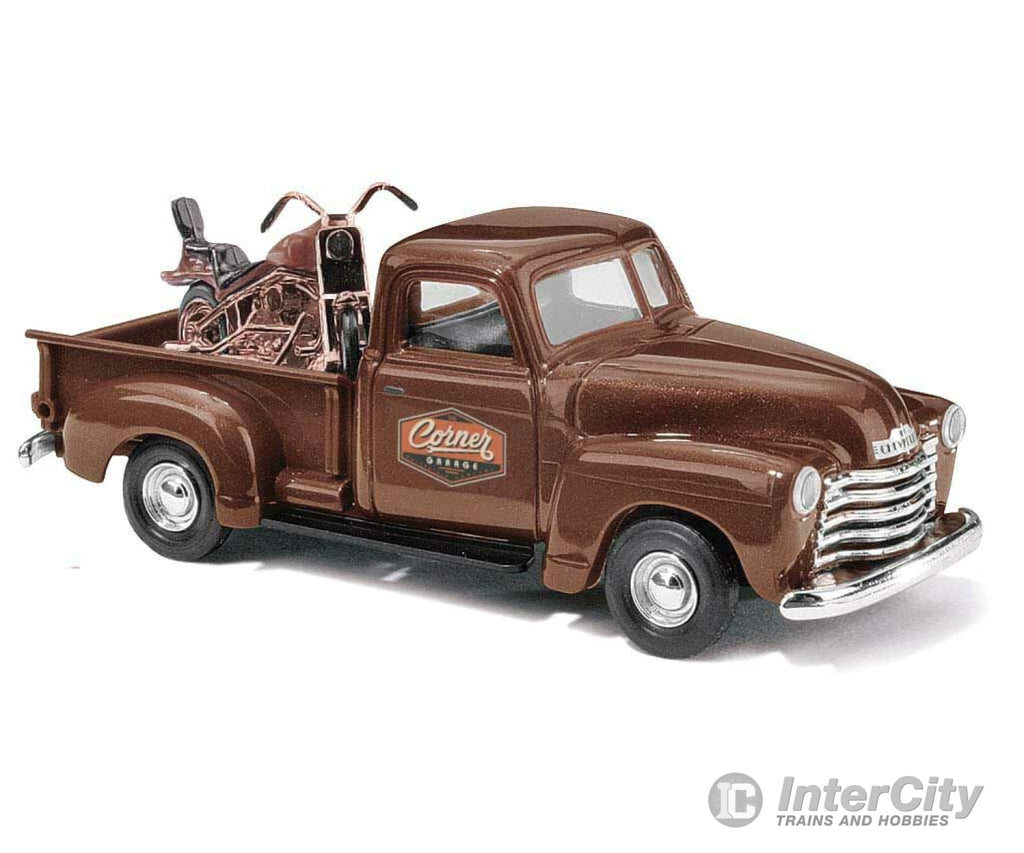 Busch Gmbh & Co Kg Ho 48242 1950 Chevrolet Pickup Truck W/Motorcycle Load - Assembled -- Corner