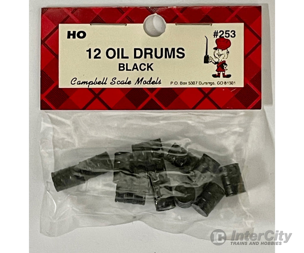 Campbell Scale Models HO 253 Black Oil Drums - pkg of 12 Scenery Details