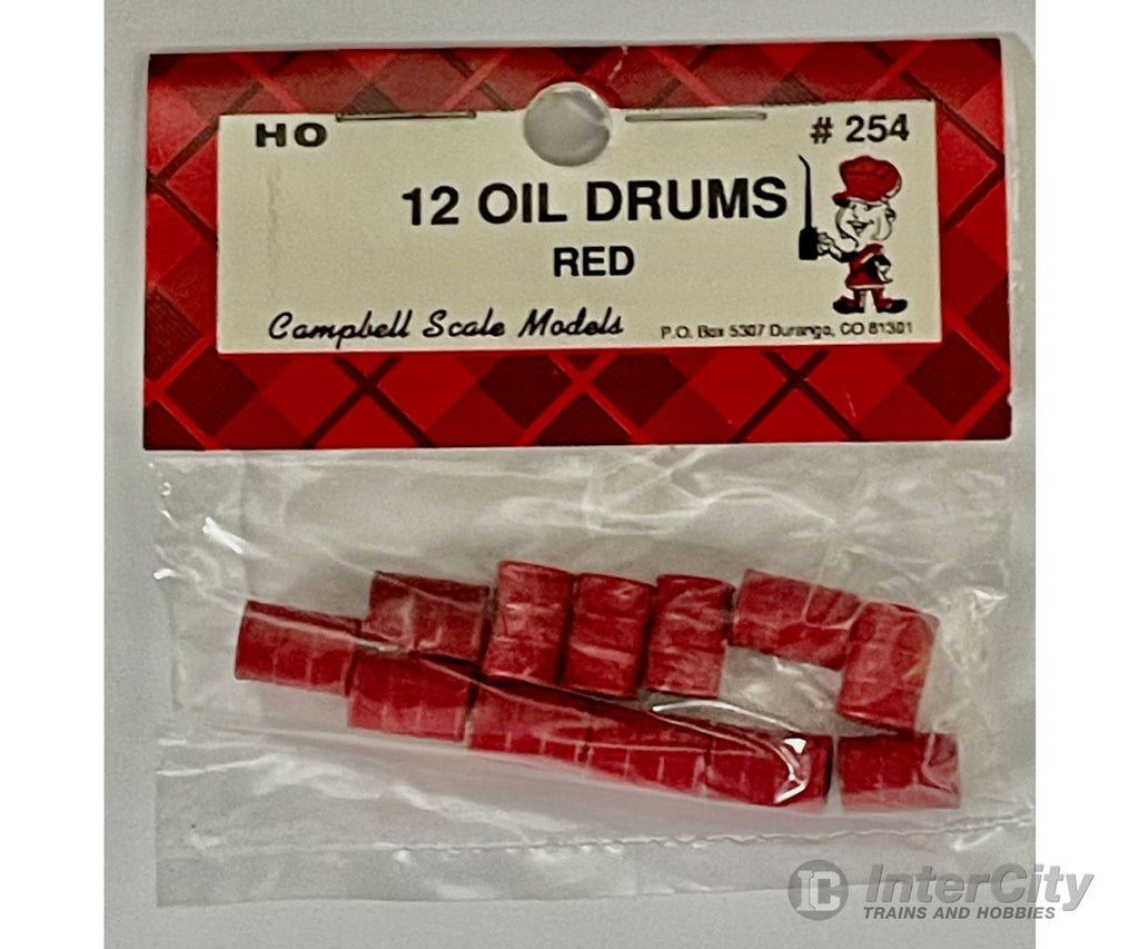 Campbell Scale Models HO 254 Red Oil Drums - pkg of 12 Scenery Details