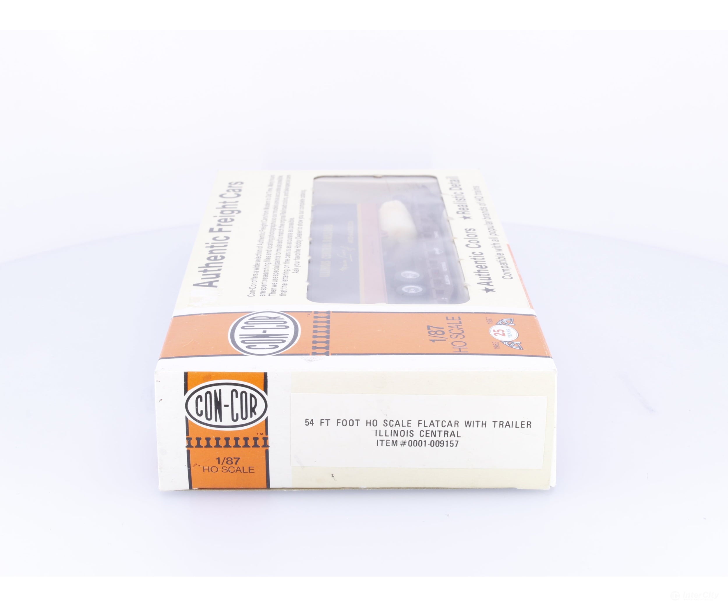 Con Cor 0001-009157 HO 54’ Flat Car with Trailer Illinois Central (IC) 76002 - Freight Cars