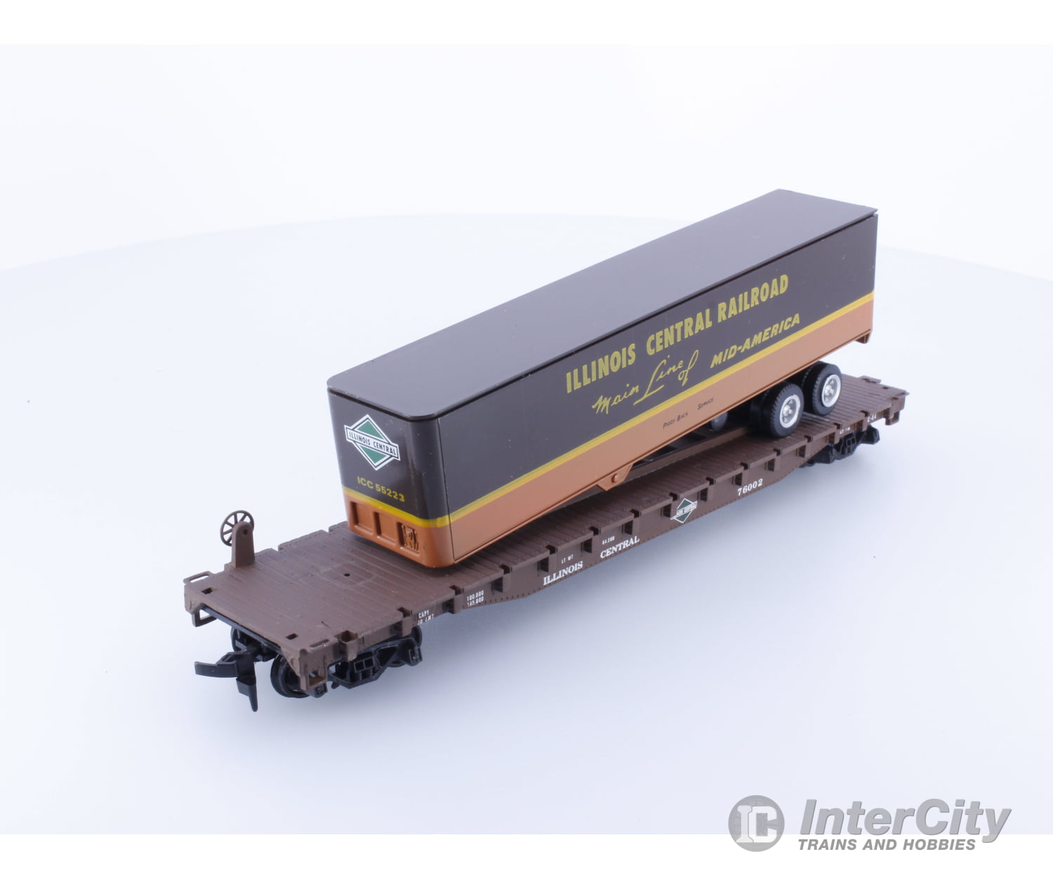 Con Cor 0001-009157 Ho 54 Ft Foot Flatcar With Trailer Illinois Central (Ic) Freight Cars