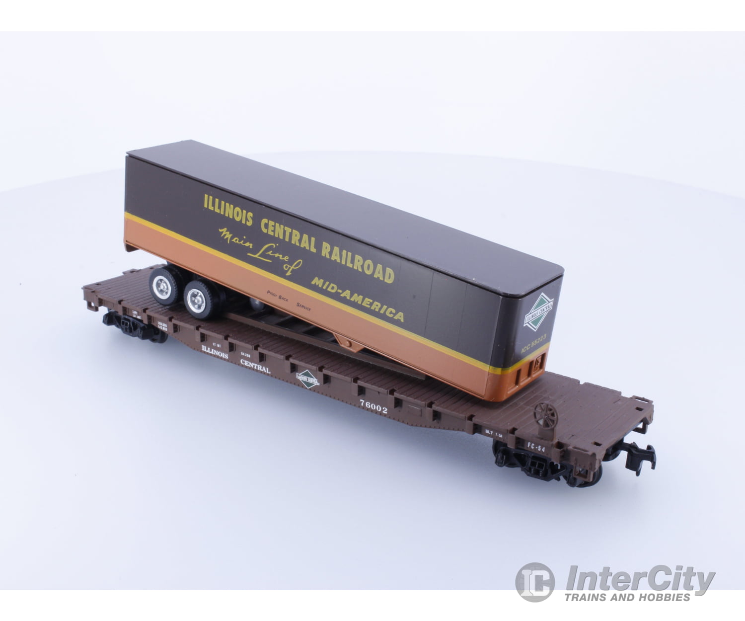 Con Cor 0001-009157 Ho 54 Ft Foot Flatcar With Trailer Illinois Central (Ic) Freight Cars