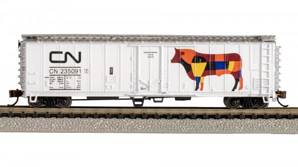 Bachmann N 17963 ACF 50' Steel Mechanical Reefer - Silver Series - Canadian National #235091 (Display Train Beef Car, white, brown)