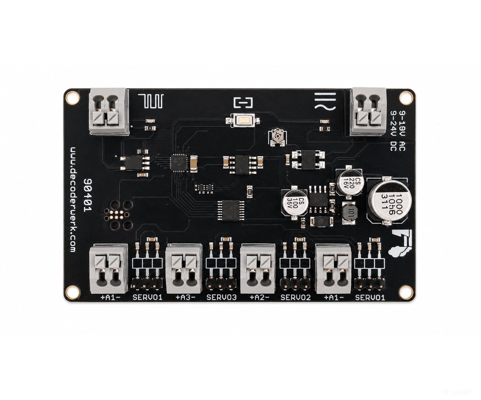 Decoderwerk 90401 4-channel servo decoder with 4 lamp outputs rocker switch bell crane 3-position frog (DCC + Motorola)