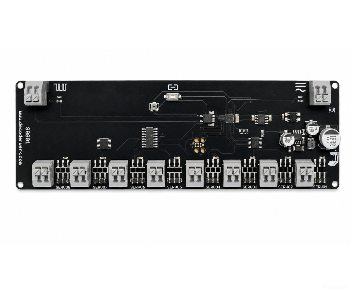 Decoderwerk 90801 8-channel servo decoder with 8 lamp outputs rocker switch bell crane 3-position frog (DCC + Motorola)