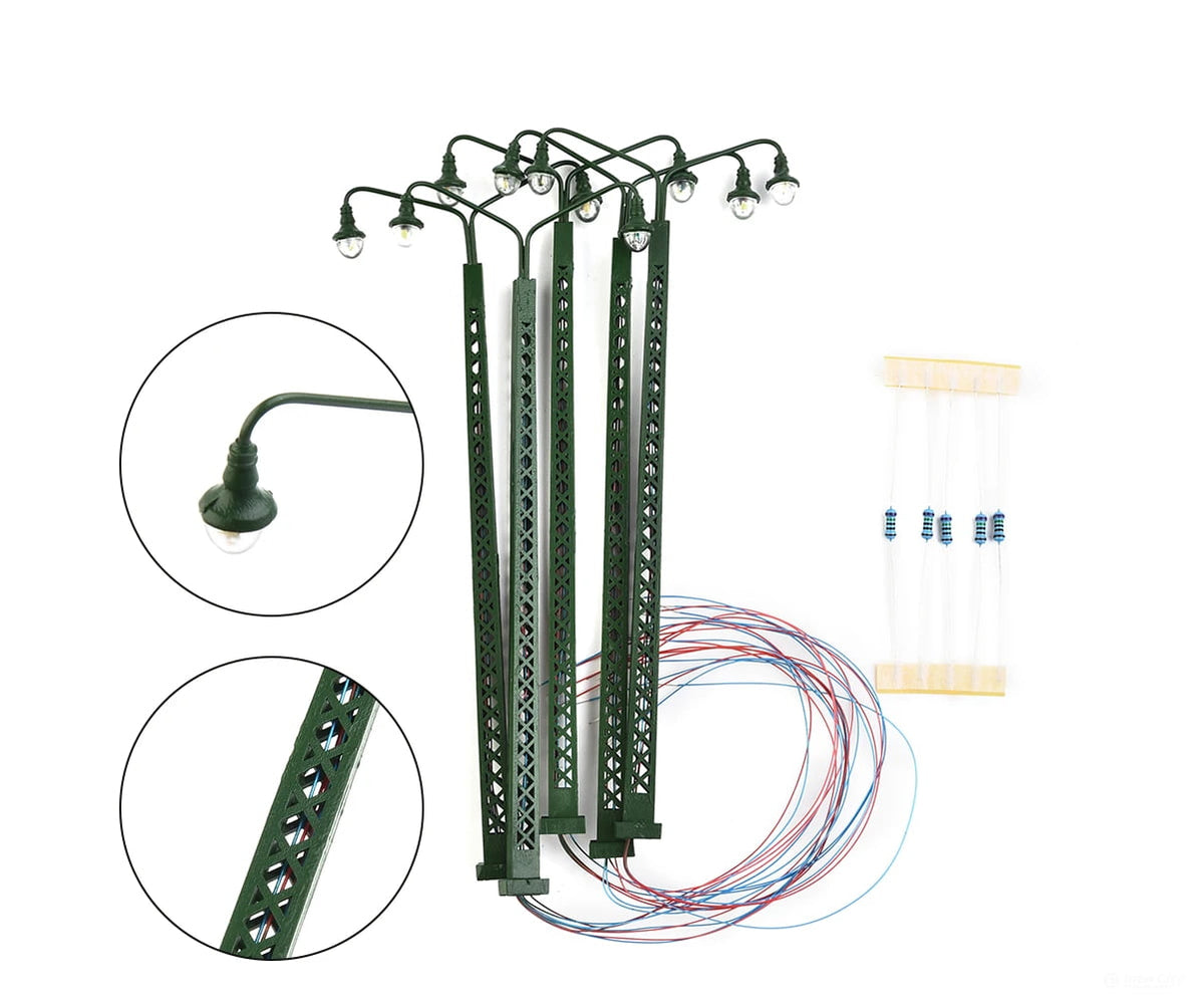 Decoderwerk A005 5x Green twin-light lattice-mast lamp warm white suitable for H0 scale - Lighting & Electronics