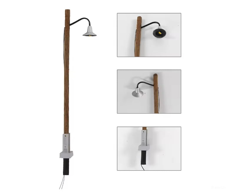 Decoderwerk A011 5x Station and industrial lamp (real wood mast and metal head) handmade H0 scale - Lighting &