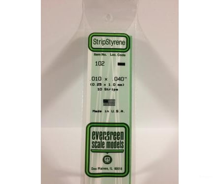 Evergreen 102 Dimensional Strips .010X.040 (10/Pk) Scratch Building Supplies