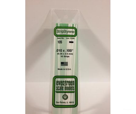 Evergreen 105 Dimensional Strips .010X.100 (10/Pk) Scratch Building Supplies