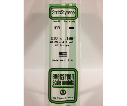 Evergreen 108 Dimensional Strips .010X.188 (10/Pk) Scratch Building Supplies