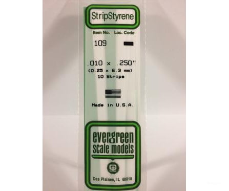 Evergreen 109 Dimensional Strips .010X.250 (10/Pk) Scratch Building Supplies