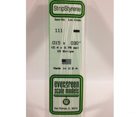 Evergreen 111 Dimensional Strips .015X.030 (10/Pk) Scratch Building Supplies