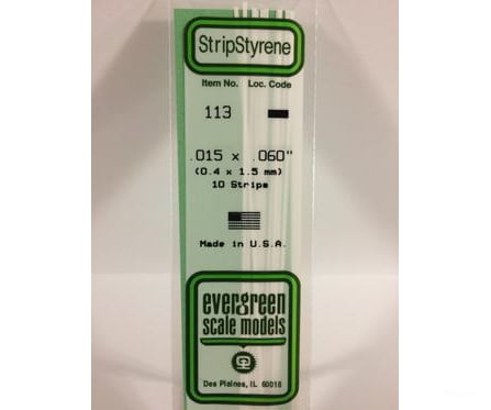 Evergreen 113 Dimensional Strips .015X.060 (10/Pk) Scratch Building Supplies