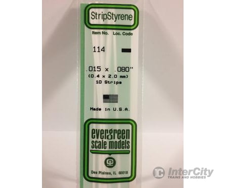 Evergreen 114 Dimensional Strips .015X.080 (10/Pk) Scratch Building Supplies