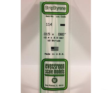 Evergreen 114 Dimensional Strips .015X.080 (10/Pk) Scratch Building Supplies