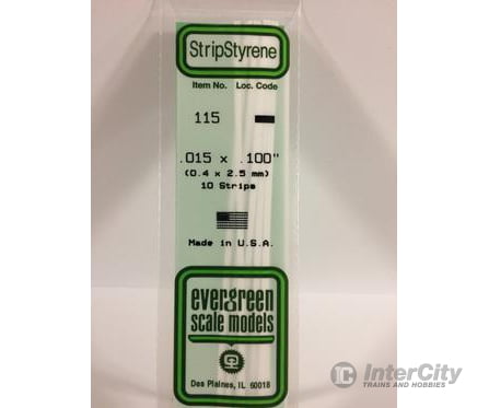Evergreen 115 Dimensional Strips .015X.100 (10/Pk) Scratch Building Supplies