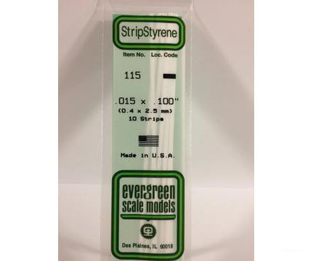 Evergreen 115 Dimensional Strips .015X.100 (10/Pk) Scratch Building Supplies
