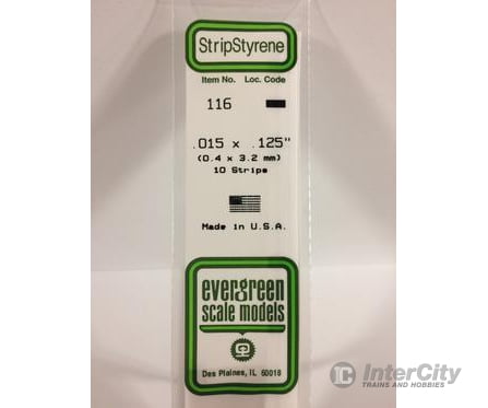 Evergreen 116 Dimensional Strips .015X.125 (10/Pk) Scratch Building Supplies