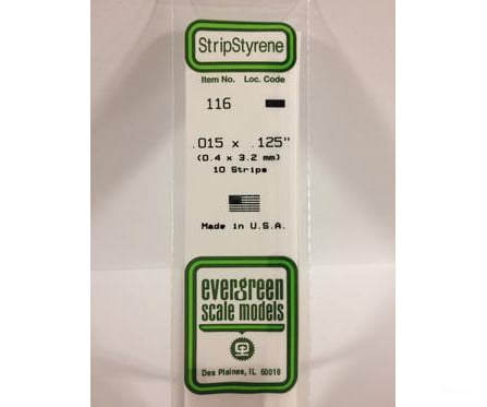Evergreen 116 Dimensional Strips .015X.125 (10/Pk) Scratch Building Supplies
