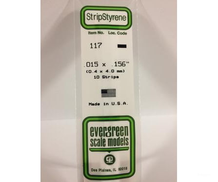 Evergreen 117 Dimensional Strips .015X.156 (10/Pk) Scratch Building Supplies