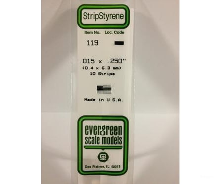 Evergreen 119 Dimensional Strips .015X.250 (10/Pk) Scratch Building Supplies