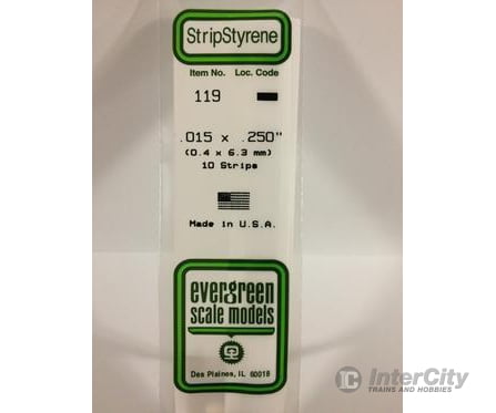 Evergreen 119 Dimensional Strips .015X.250 (10/Pk) Scratch Building Supplies